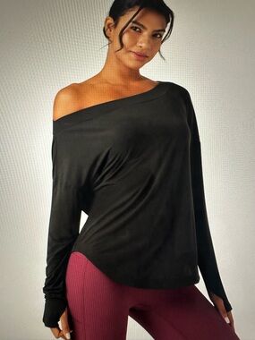 New with Tag! Halara Off-Shoulder Long Sleeve Black Women's Top Yoga Sports sz L